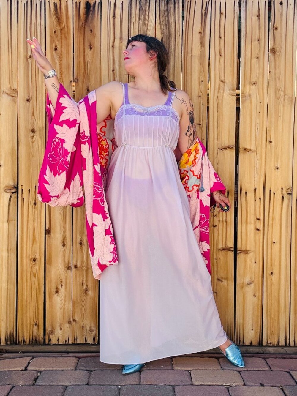 Vintage Nightgown 70s Undercover Wear Purple Empire Waist Sheer Negligee M/L